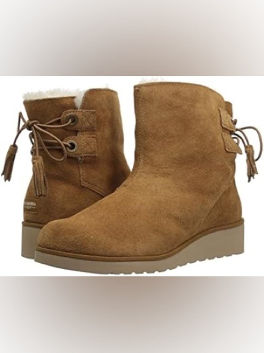 Koolaburra UGG Lomia Chestnut Suede Shearling Lined Ankle Boots Tassel Size 9